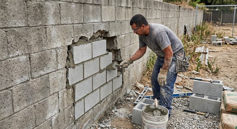 Concrete Block Wall Repair in Brunswick, GA